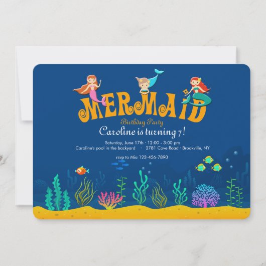 Invitation d'anniversaire de sirène (Devant)
