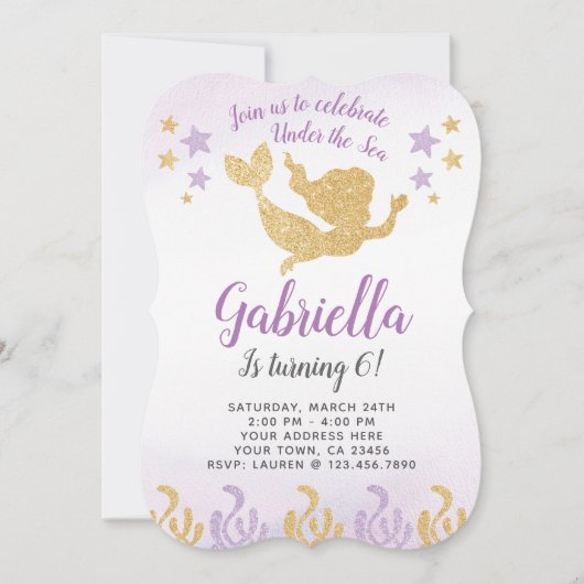 Invitation d'anniversaire de Sirène (Devant)