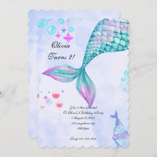 Invitation d'anniversaire de Sirène (Devant / Derrière)