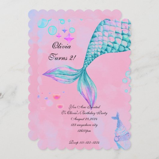 Invitation d'anniversaire de Sirène (Devant / Derrière)