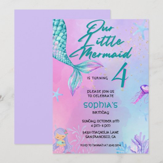 Invitation d'anniversaire de Sirène (Devant / Derrière)