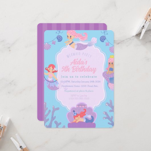 Invitation d'anniversaire de Sirène (Devant/Arrière en situation)