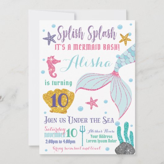 Invitation d'anniversaire de Sirène (Devant)