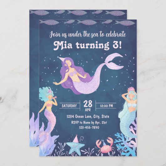 Invitation d'anniversaire de Sirène (Devant / Derrière)