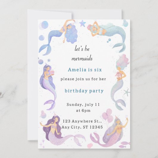 Invitation d'anniversaire de Sirène (Devant)