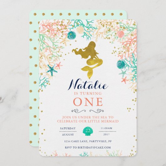 Invitation d'anniversaire de Sirène (Devant / Derrière)