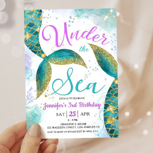 Invitation d'anniversaire de sirène 3 ans sous la