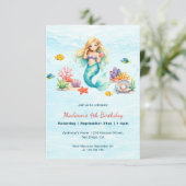 Invitation d'anniversaire de sirène à l'aquarelle (Debout devant)