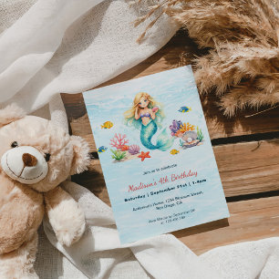 Invitation d'anniversaire de sirène à l'aquarelle