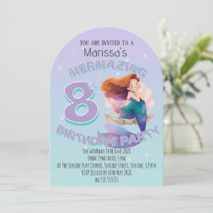 Invitation d'anniversaire de sirène aux cheveux ro