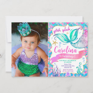 Invitation d'anniversaire de Sirène avec photo