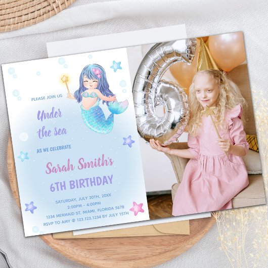 Invitation d'anniversaire de Sirène avec photo