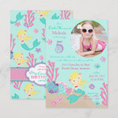 Invitation d'anniversaire de sirène blonde (Devant / Derrière)