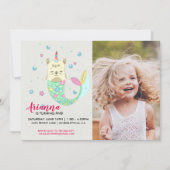 Invitation d'anniversaire de sirène Caticorn (Devant)
