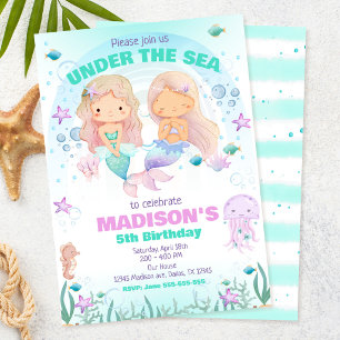 Invitation d'anniversaire de sirène colorée sous l