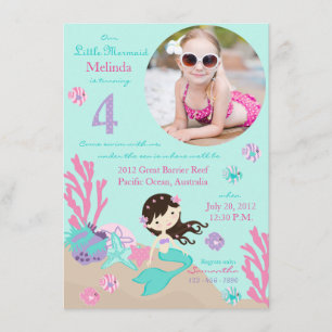 Invitation d'anniversaire de sirène de brune