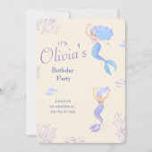 Invitation d'anniversaire de sirène de fille minim (Devant)