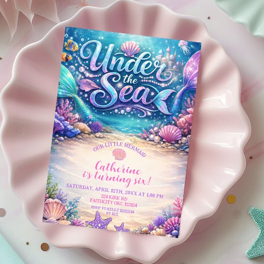 Invitation d'anniversaire de sirène de mer