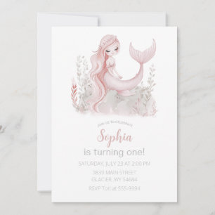 Invitation d'anniversaire de Sirène en rose