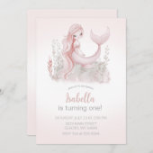 Invitation d'anniversaire de Sirène en rose (Devant / Derrière)