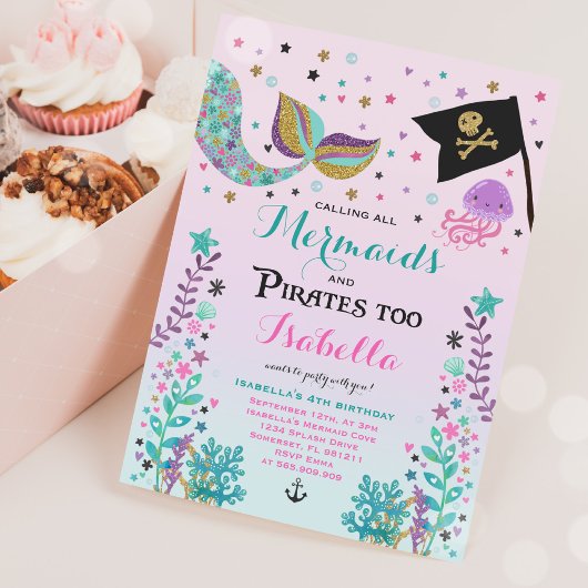 Invitation D'Anniversaire De Sirène Et De Pirate
