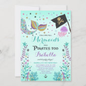 Invitation D'Anniversaire De Sirène Et De Pirate (Devant)