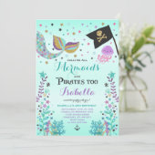 Invitation D'Anniversaire De Sirène Et De Pirate (Debout devant)