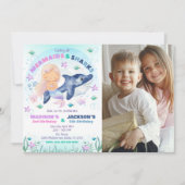 Invitation d'anniversaire de sirène et de requin s (Devant)