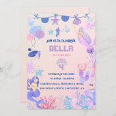 Invitation d'anniversaire de Sirène modifiable (Devant / Derrière)