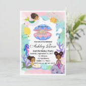 Invitation d'anniversaire de sirène noir/afro-amér (Debout devant)