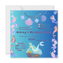 Invitation d'anniversaire de sirène personnalisabl