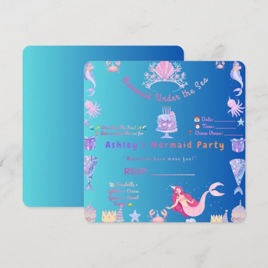 Invitation d'anniversaire de sirène – Plongez dans (Devant / Derrière)