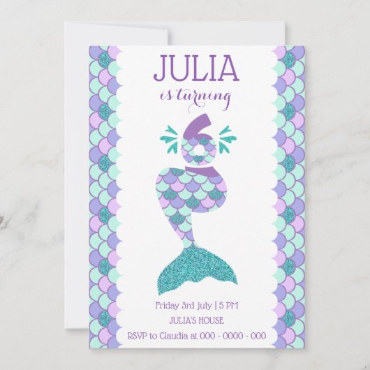 Invitation D'Anniversaire De Sirène Sous La Fête D (Devant)