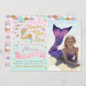 Invitation D'Anniversaire De Sirène Sous La Fête D (Devant / Derrière)