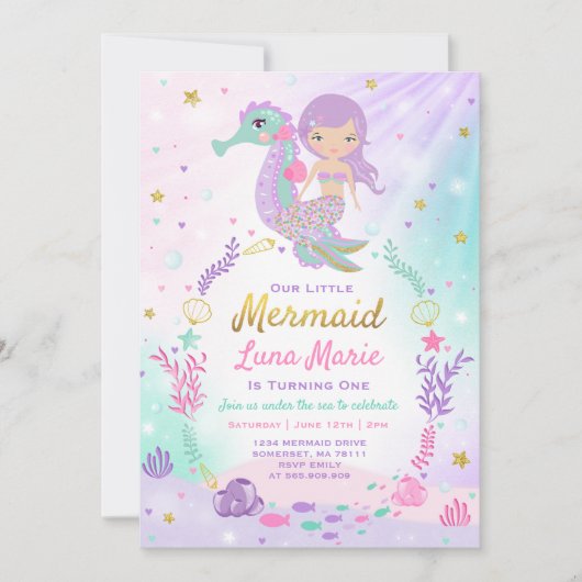 Invitation D'Anniversaire De Sirène Sous La Fête D (Devant)