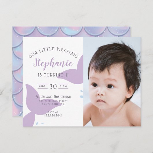 Invitation d'anniversaire de sirène sous la mer (Devant / Derrière)