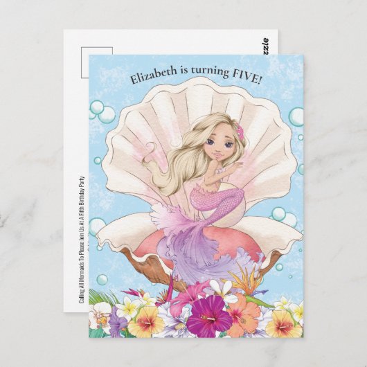 Invitation d'anniversaire de sirène sous la mer (Devant / Derrière)