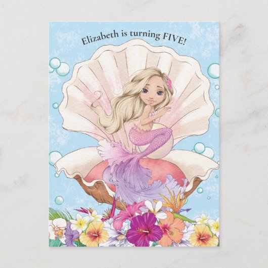 Invitation d'anniversaire de sirène sous la mer (Devant)