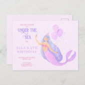 Invitation d'anniversaire de sirène sous la mer (Devant / Derrière)