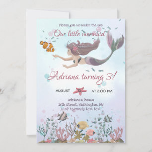 Invitation d'anniversaire de sirène sous la mer
