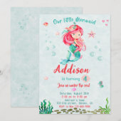 Invitation d'anniversaire de sirène Sous la mer (Devant / Derrière)