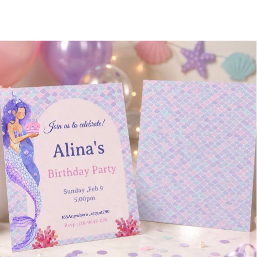Invitation d'anniversaire de sirène sous la mer |