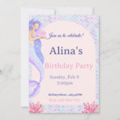 Invitation d'anniversaire de sirène sous la mer | (Devant)