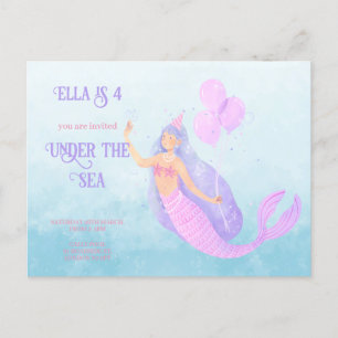 Invitation d'anniversaire de sirène sous la mer bl