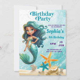 Invitation d'anniversaire de sirène, sous l'Invita