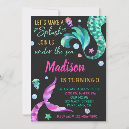 Invitation d'anniversaire de sirène Sous l'invitat (Devant)