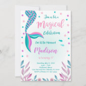 Invitation d'anniversaire de Sirène verte et rose (Devant)