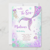 Invitation d'anniversaire de sirène violette (Devant)