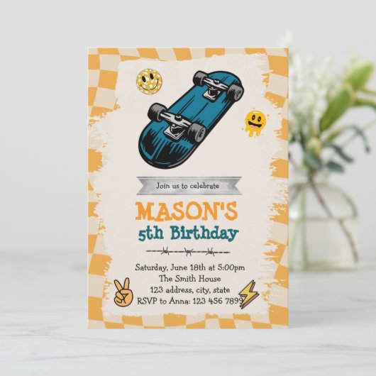 Invitation d'anniversaire de skateboard (Debout devant)