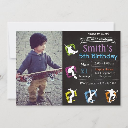 Invitation d'anniversaire de skateboard (Devant)